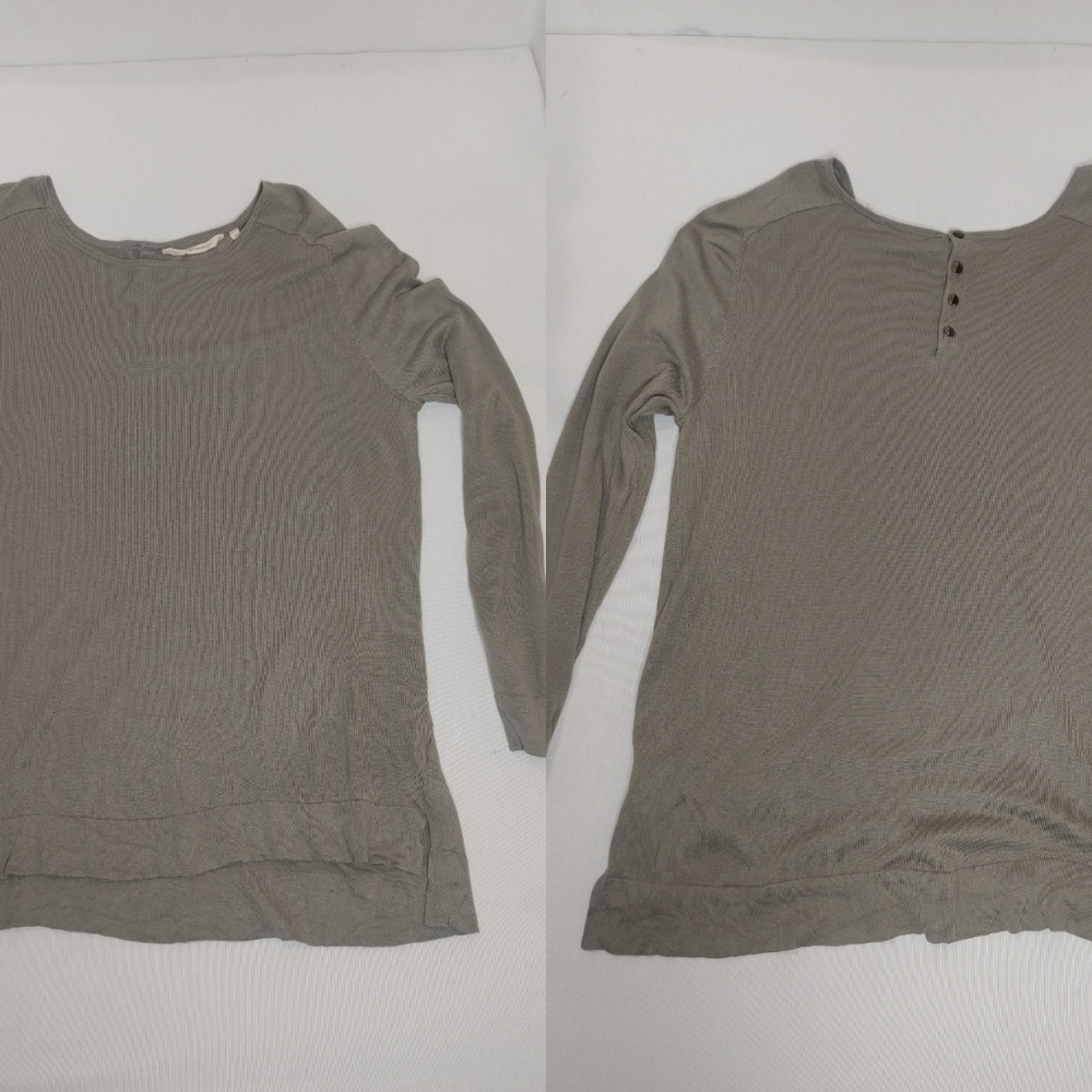 Soft‎ Surroundings Go Lively Button Back Sweater Silk Blend Bay Leaf Green Large